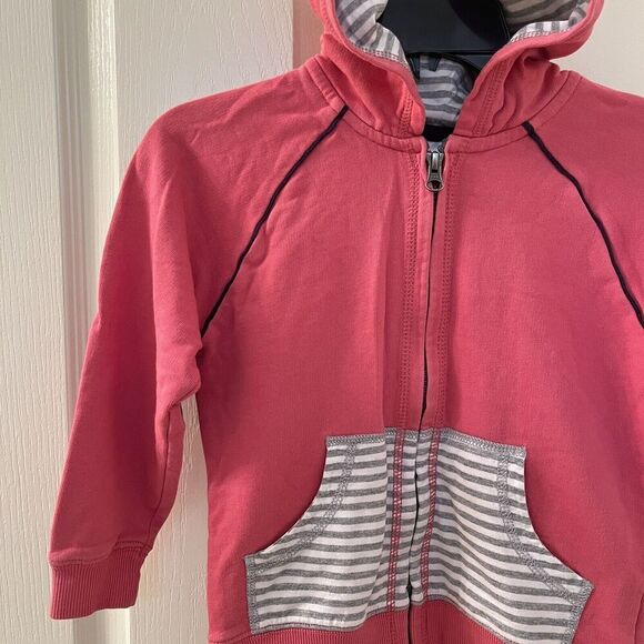 Hanna Andersson Pink Zip Hoodie Elbow Patches Piping Cotton Girls Size 110 US 5 - Picture 3 of 12